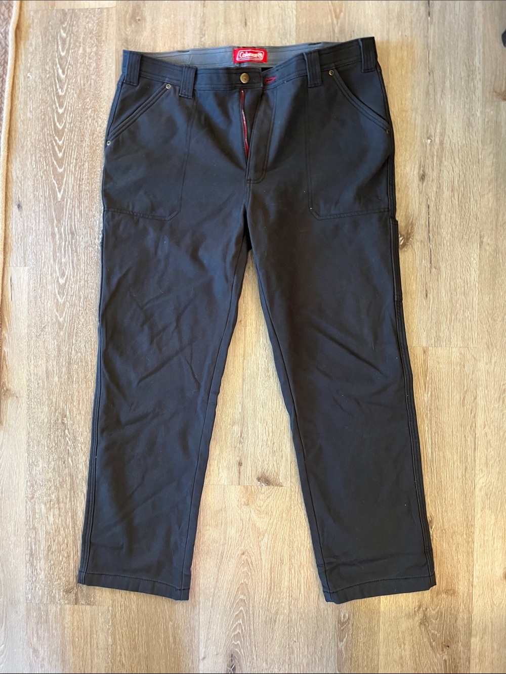 Coleman Slate Gray Fleece Lined Cargo Pants with Red Zip Detail